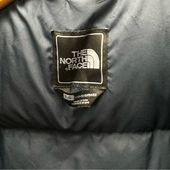 North Face Down Parka Fur Hood Navy Blue Women’s Large Long Coat Goosedown - Picture 10 of 10